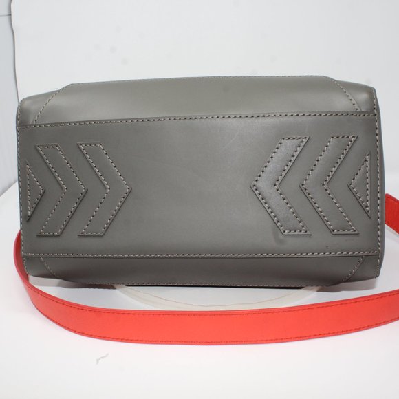 Sass & Bide Satchel Bag The Ember  Gray Pocketed Zippered Orange Strap Purse Lux - Picture 6 of 11